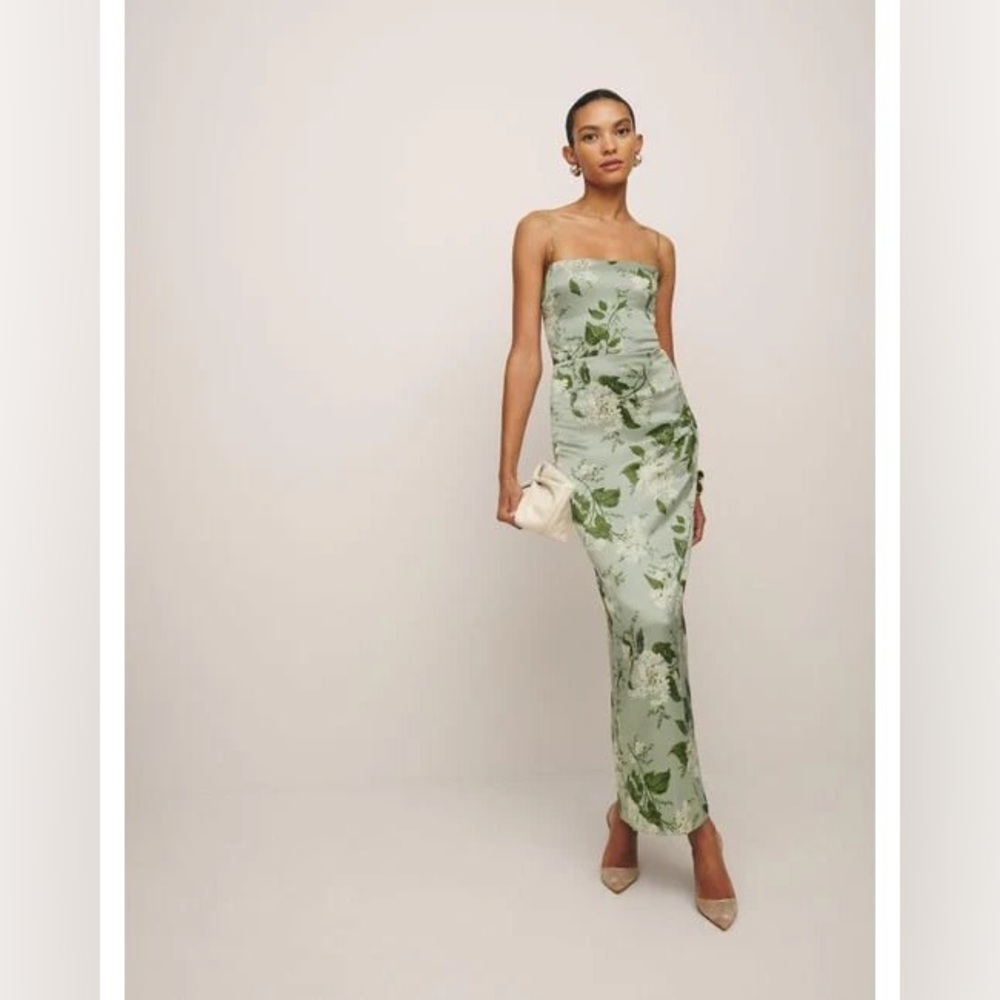 Reformation Frankie Silk Maxi Dress Tea Garden